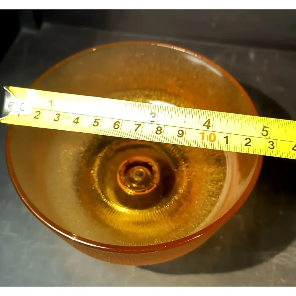 2044.  Vintage MCM Amber Glass Pedestal Compote Tree Bark Texture